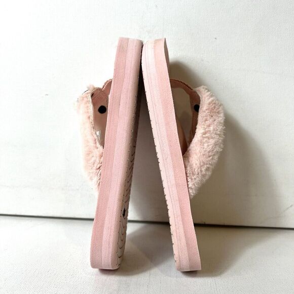 Reef Kids Flat Rubber Thong Pink Sandals Little Girls 11/12 Pink Faux Fur Straps - Picture 5 of 10